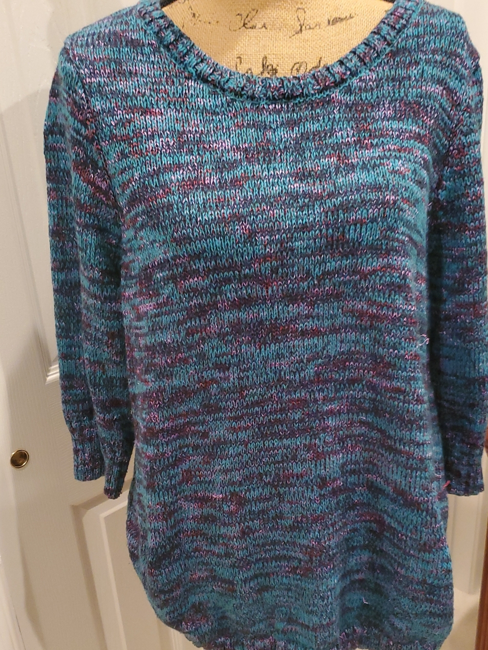 Kim Rogers Women's Abstract Sweater Blue & Pink Size 2X Like New